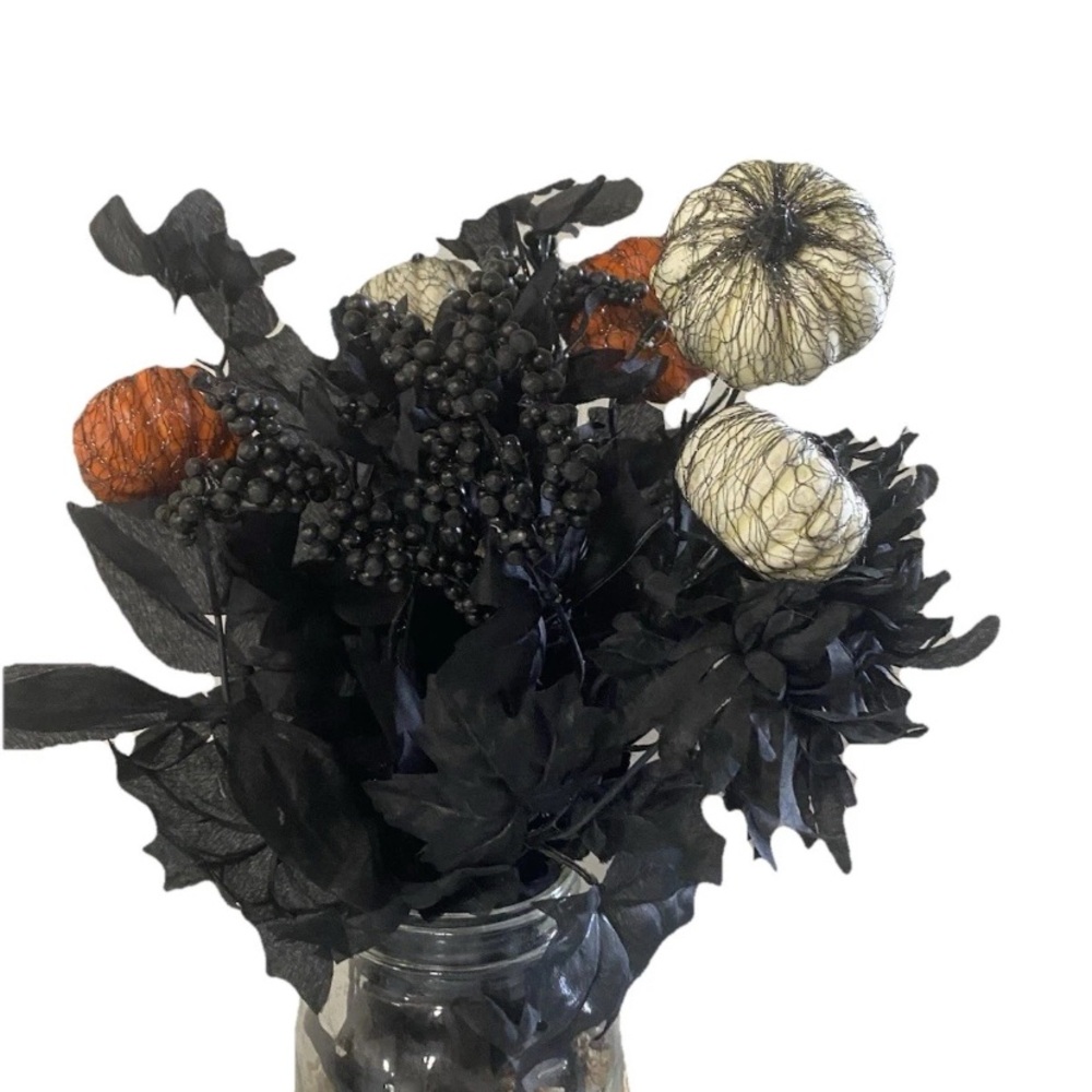 Halloween Orange Black Fall Pumpkin Flower Vase Bouquet Decor - Picture 3 of 3